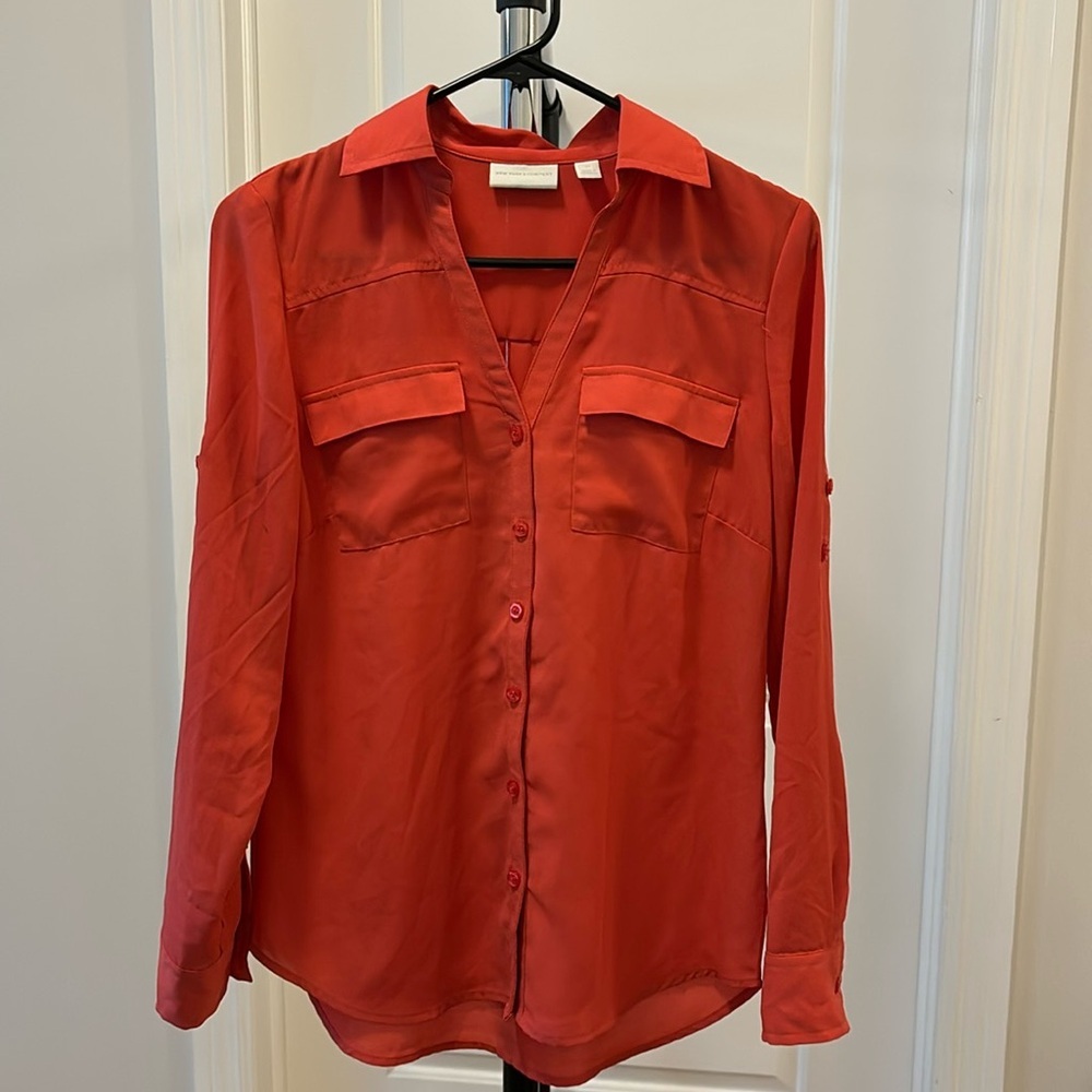 New York and company peach coral button up blouse